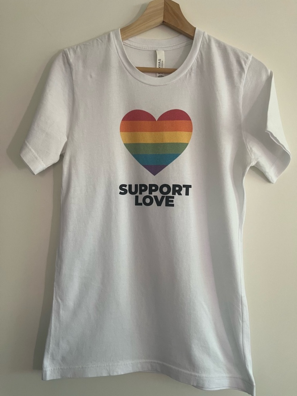 White Women’s Support Love' Rainbow Heart Graphic Tee